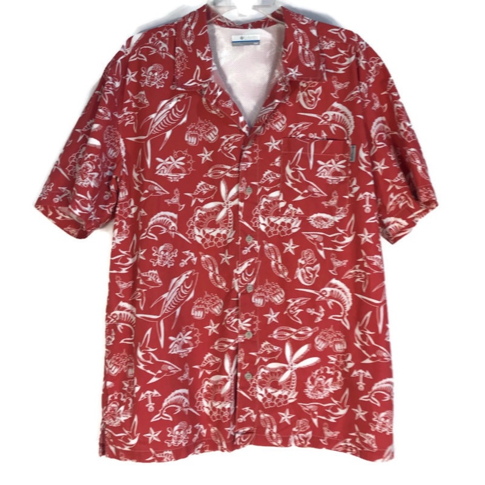Columbia PFG Vented Shirt Button Front Nautical short sleeve Men Medium